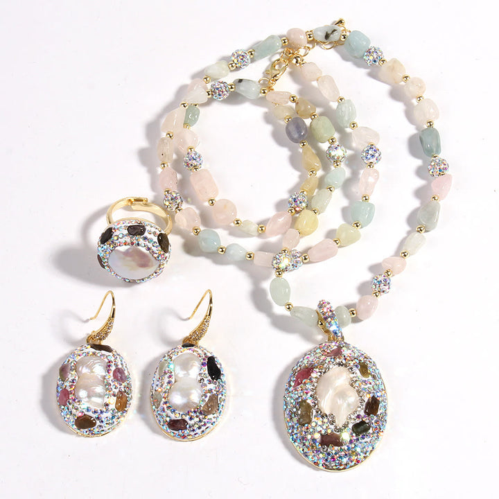 Set di gioielli in perle d'acqua dolce con tormalina morganite Olivenorma - image 3