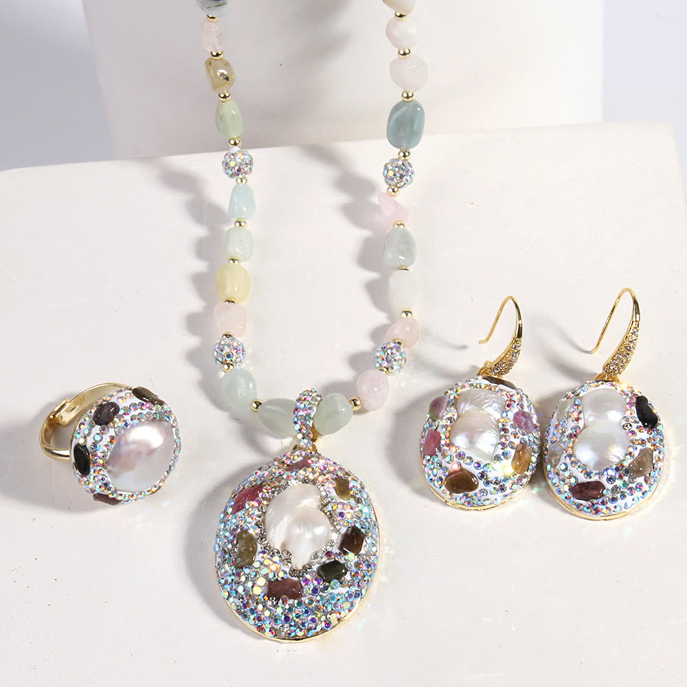 Set di gioielli in perle d'acqua dolce con tormalina morganite Olivenorma - image 2