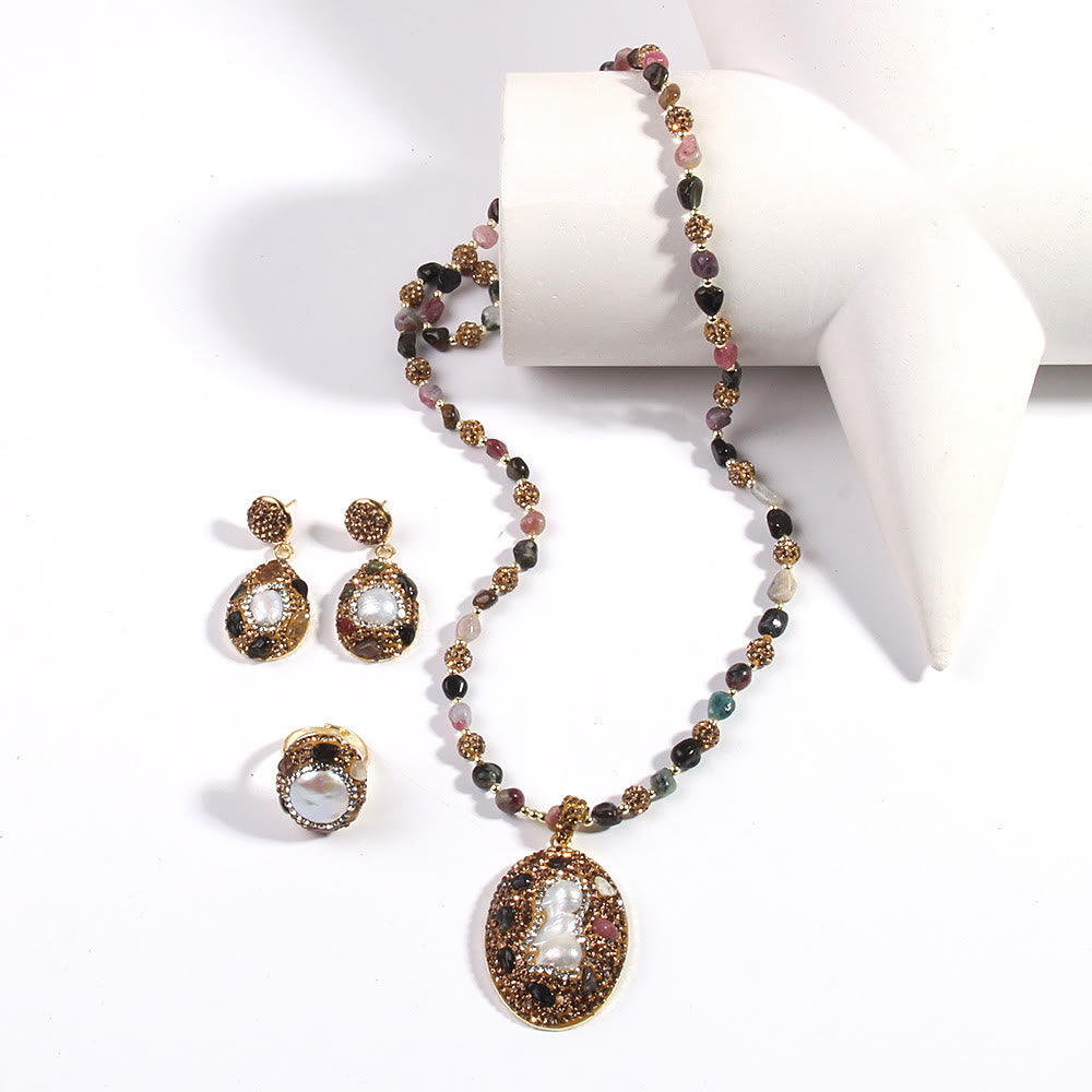 Set di gioielli in perle d'acqua dolce con tormalina morganite Olivenorma - image 14