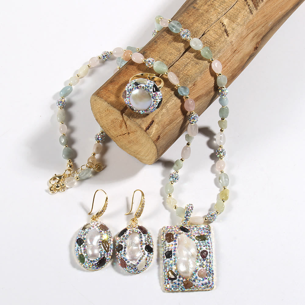 Set di gioielli in perle d'acqua dolce con tormalina morganite Olivenorma - image 9