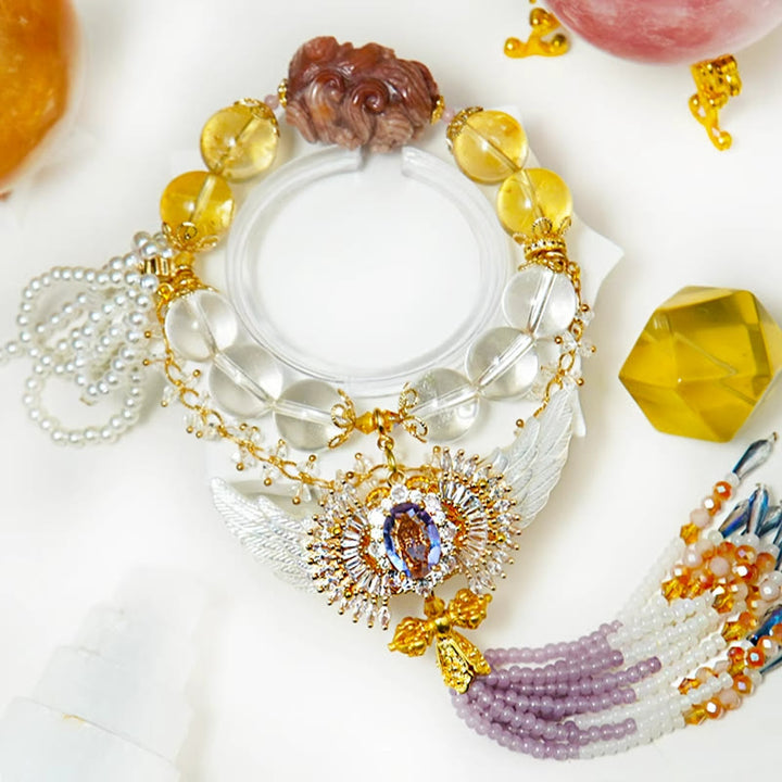 Bracciale Olivenorma "Angel Wings" con nappa in citrino e cristallo trasparente