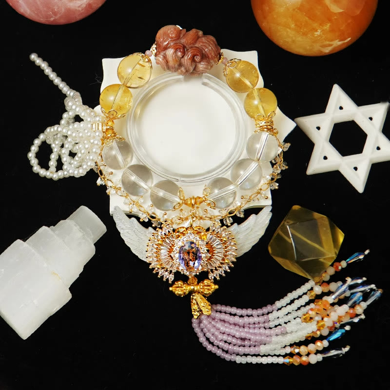 Bracciale Olivenorma "Angel Wings" con nappa in citrino e cristallo trasparente