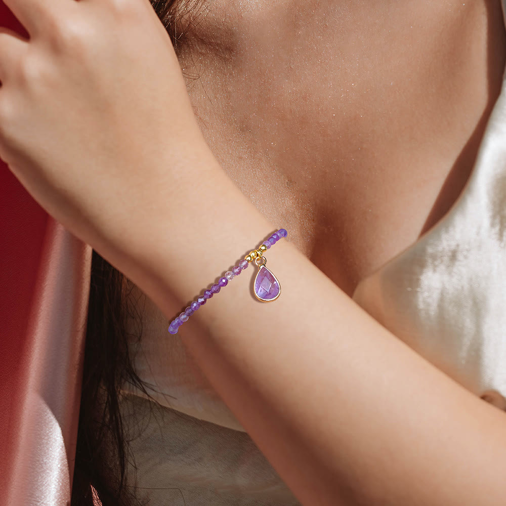 Bracciale con ciondolo a goccia d'acqua con perline in pietra naturale Olivenorma 