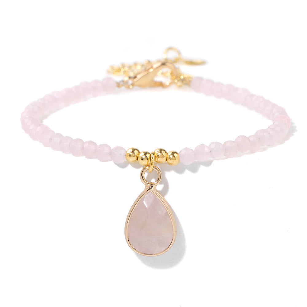 Bracciale con ciondolo a goccia d'acqua con perline in pietra naturale Olivenorma 