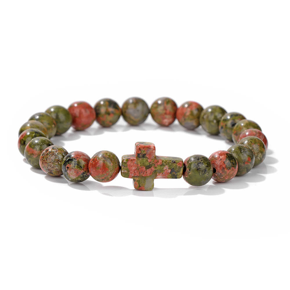 Olivenorma Bracciale con ciondolo a croce in perline di cristallo naturale