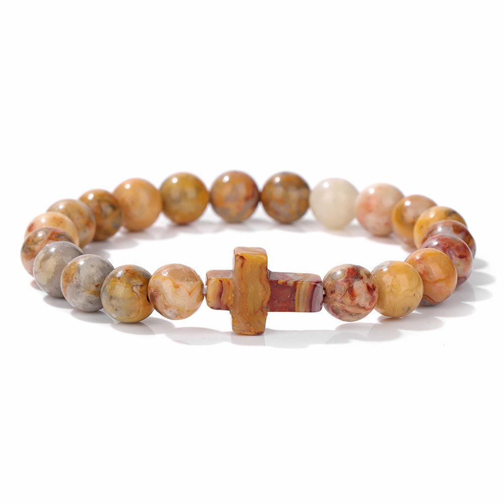 Olivenorma Bracciale con ciondolo a croce in perline di cristallo naturale