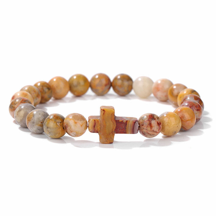 Olivenorma Bracciale con ciondolo a croce in perline di cristallo naturale