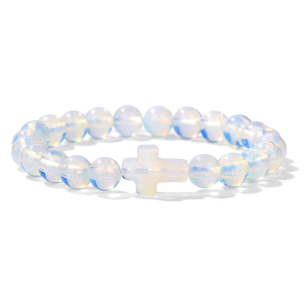 Olivenorma Bracciale con ciondolo a croce in perline di cristallo naturale