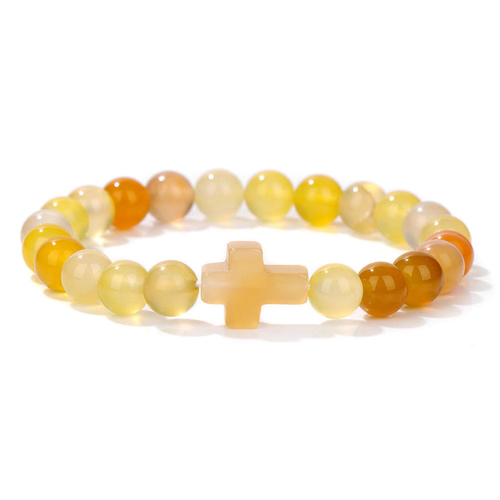 Olivenorma Bracciale con ciondolo a croce in perline di cristallo naturale
