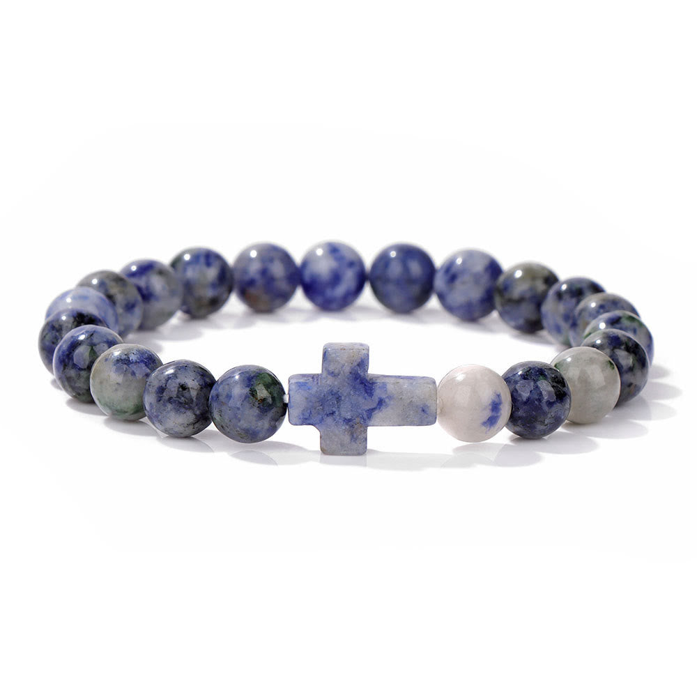 Olivenorma Bracciale con ciondolo a croce in perline di cristallo naturale