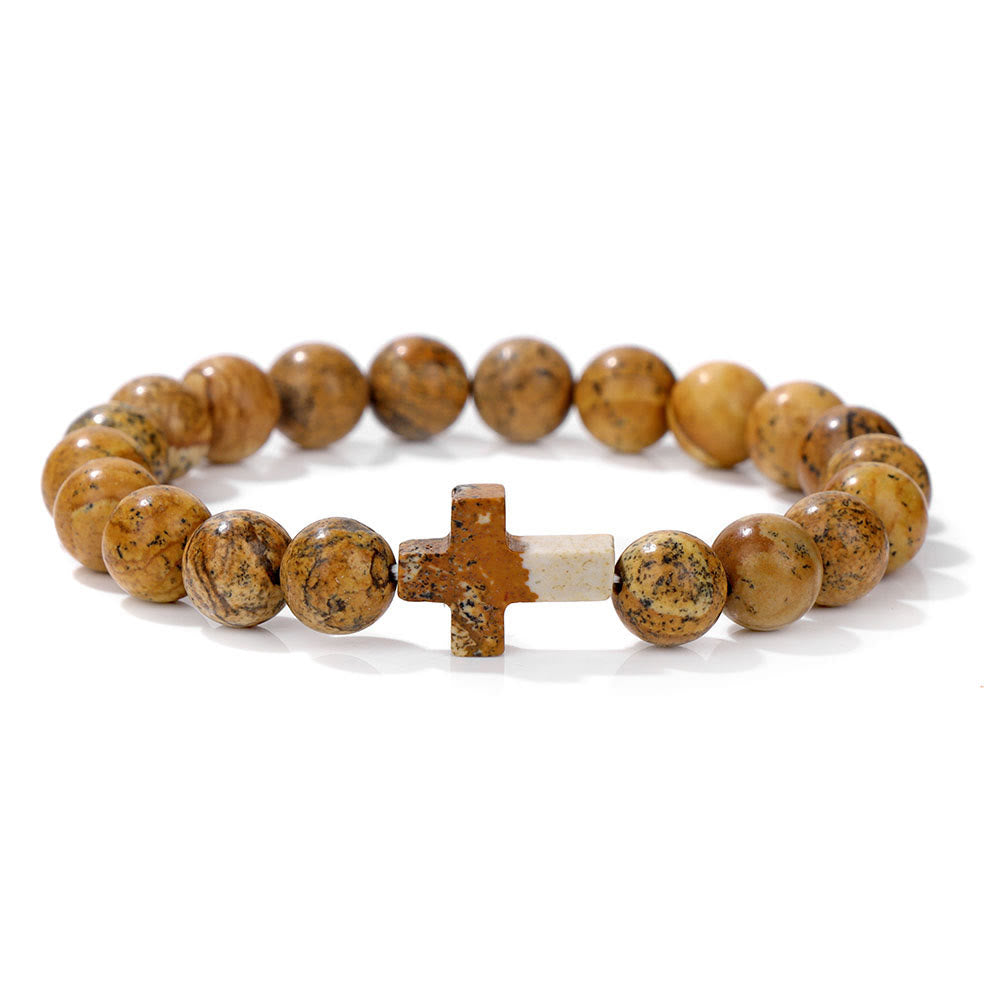 Olivenorma Bracciale con ciondolo a croce in perline di cristallo naturale
