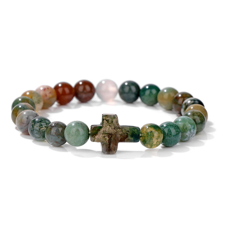 Olivenorma Bracciale con ciondolo a croce in perline di cristallo naturale