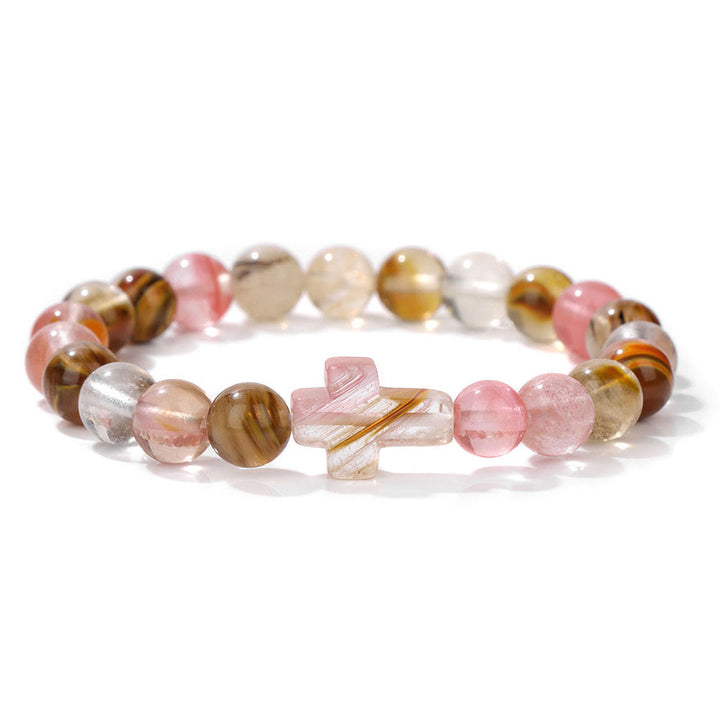 Olivenorma Bracciale con ciondolo a croce in perline di cristallo naturale