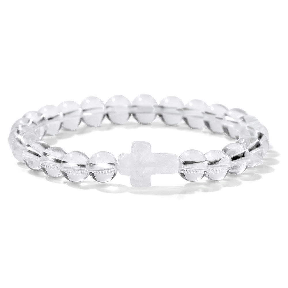 Olivenorma Bracciale con ciondolo a croce in perline di cristallo naturale