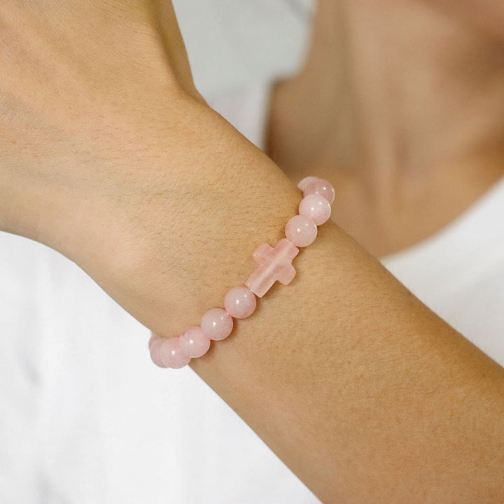 Olivenorma Bracciale con ciondolo a croce in perline di cristallo naturale