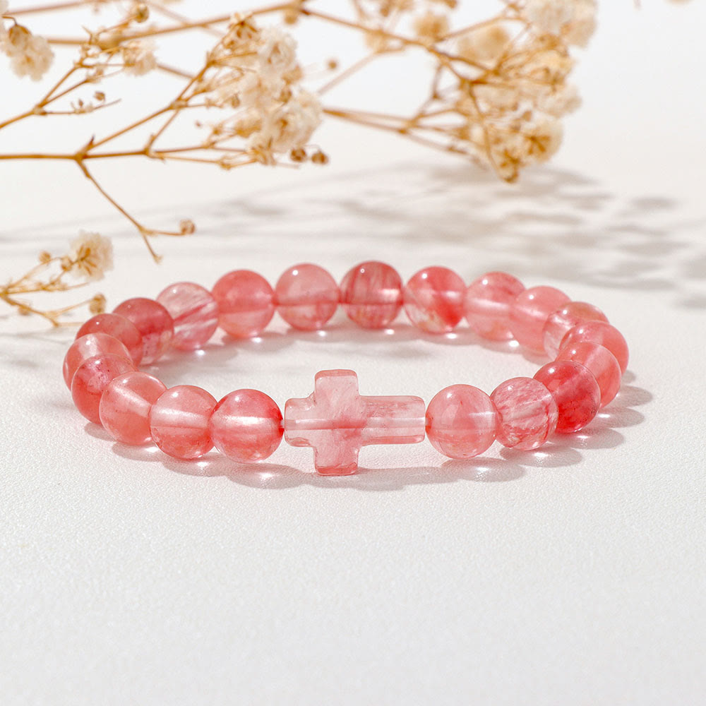 Olivenorma Bracciale con ciondolo a croce in perline di cristallo naturale