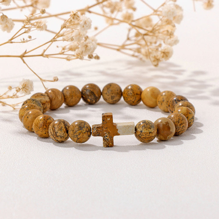 Olivenorma Bracciale con ciondolo a croce in perline di cristallo naturale