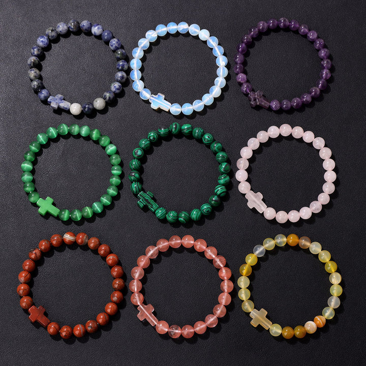 Olivenorma Bracciale con ciondolo a croce in perline di cristallo naturale