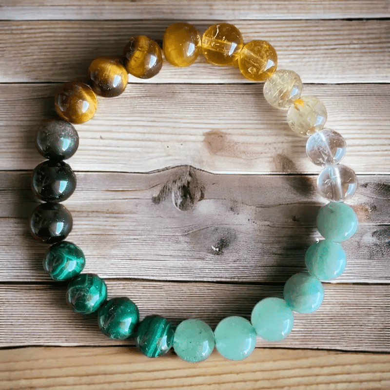 Braccialetto con soldi in malachite e occhio di tigre Olivenorma