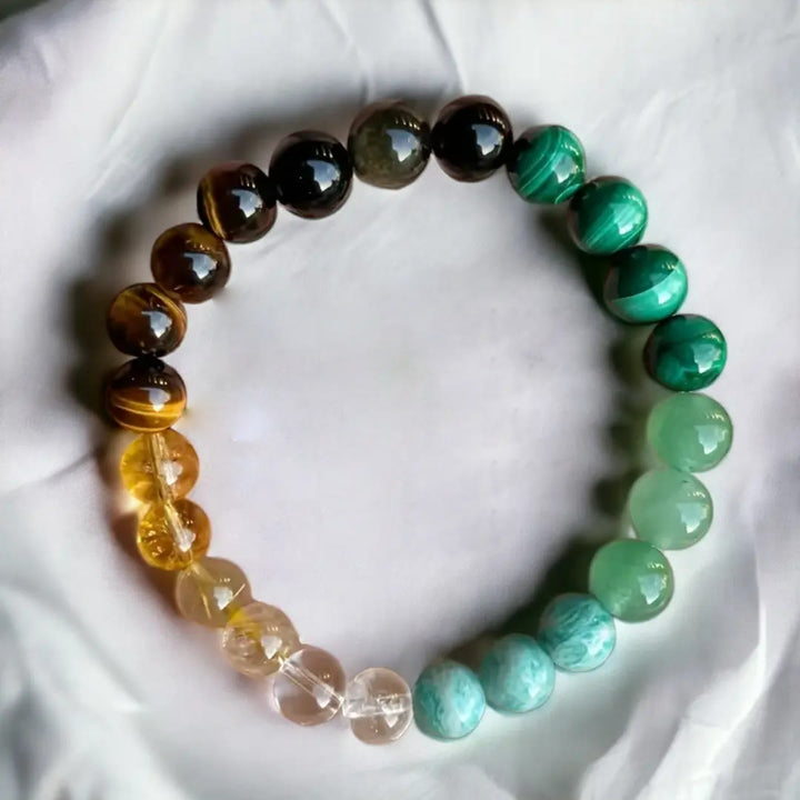 Braccialetto con soldi in malachite e occhio di tigre Olivenorma