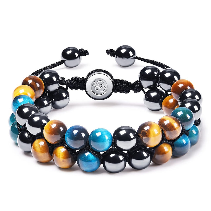 Bracciale OM da uomo con perline in occhio di tigre blu Olivenorma
