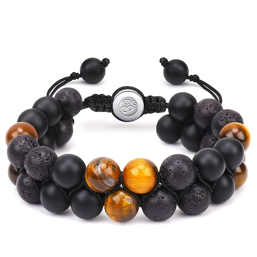 Bracciale OM da uomo con perline in occhio di tigre blu Olivenorma