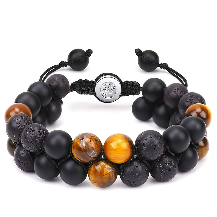 Bracciale OM da uomo con perline in occhio di tigre blu Olivenorma