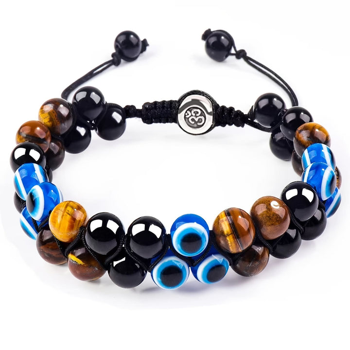 Bracciale OM da uomo con perline in occhio di tigre blu Olivenorma
