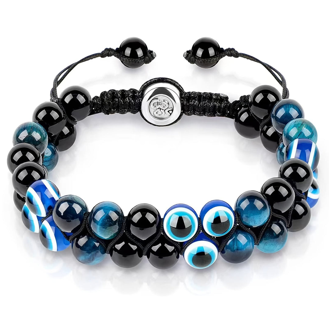 Bracciale OM da uomo con perline in occhio di tigre blu Olivenorma