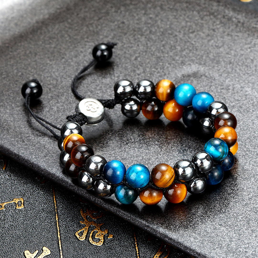 Bracciale OM da uomo con perline in occhio di tigre blu Olivenorma