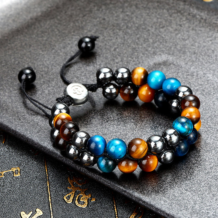 Bracciale OM da uomo con perline in occhio di tigre blu Olivenorma