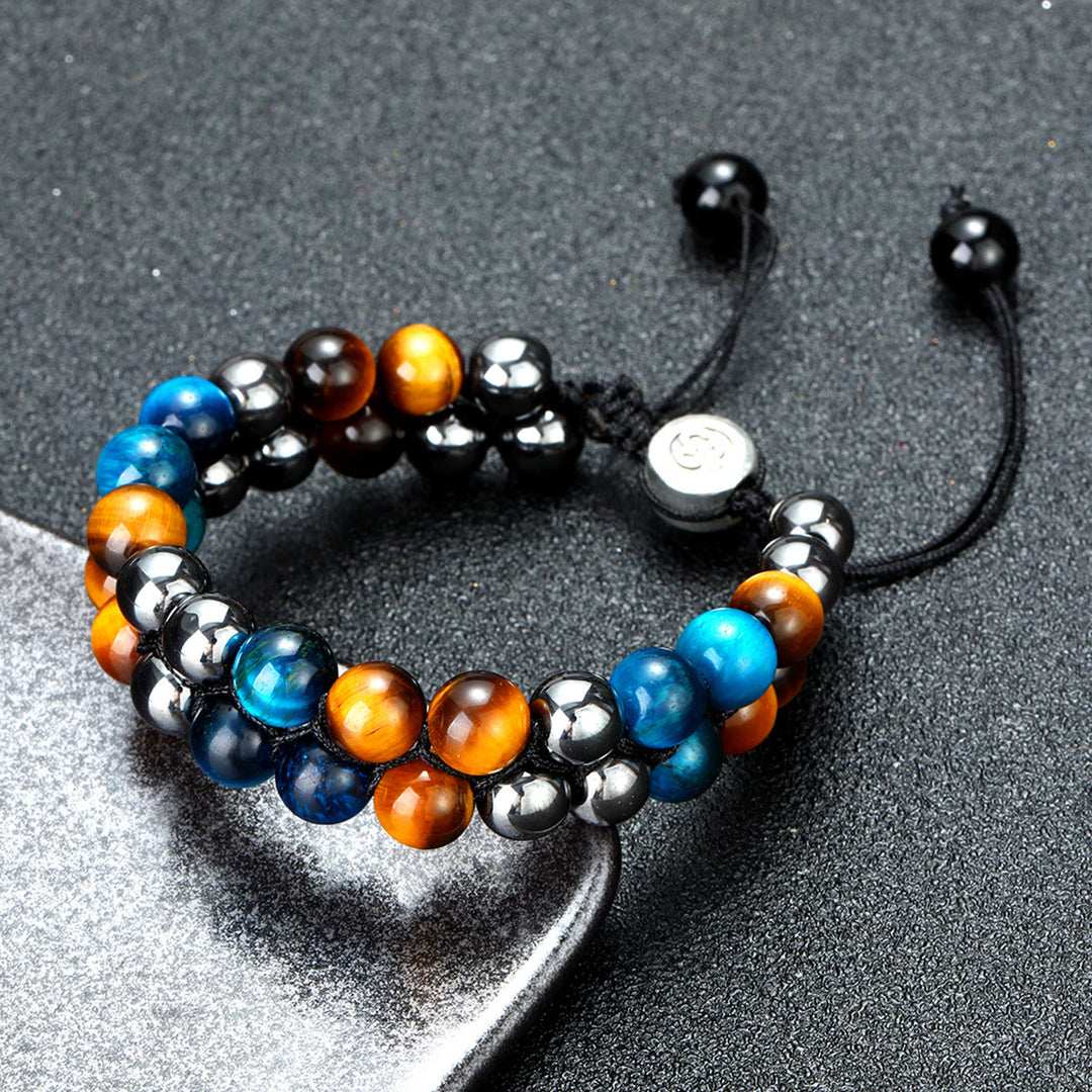 Bracciale OM da uomo con perline in occhio di tigre blu Olivenorma