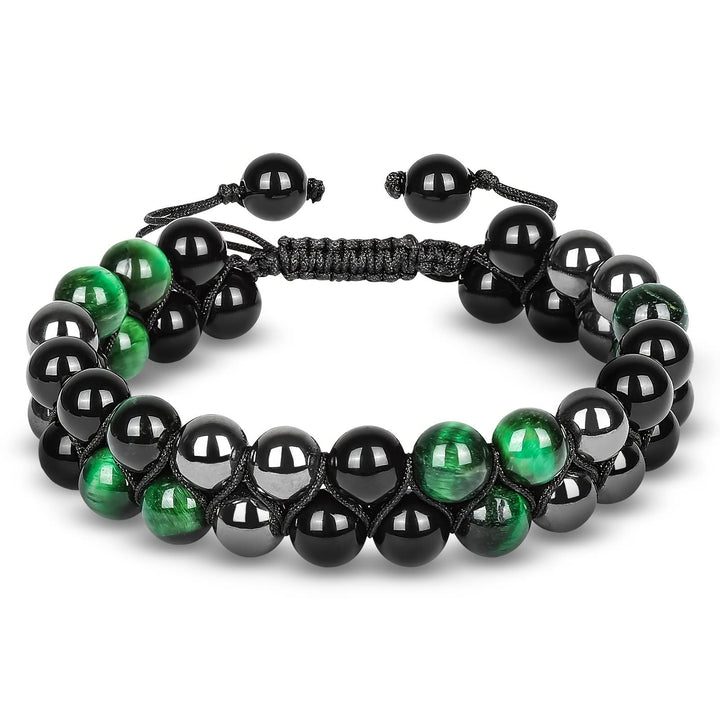 Olivenorma Bracciale da uomo in ematite verde con perline di occhio di tigre