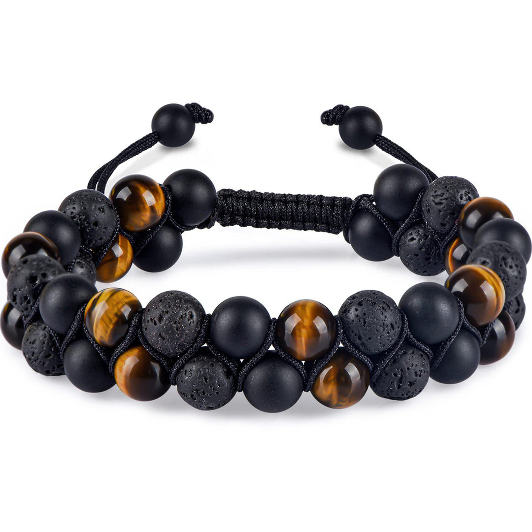 Olivenorma Bracciale da uomo in ematite verde con perline di occhio di tigre