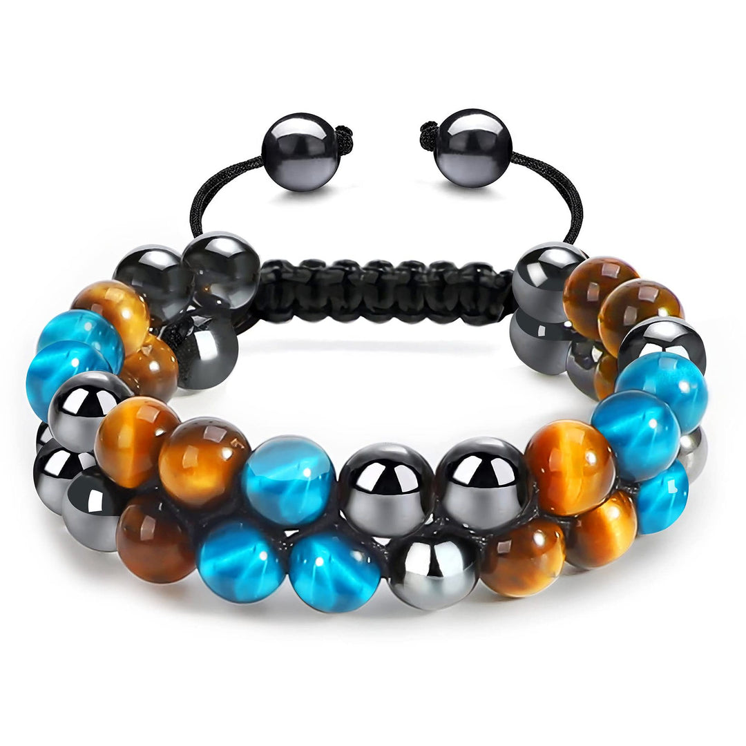 Olivenorma Bracciale da uomo in ematite verde con perline di occhio di tigre