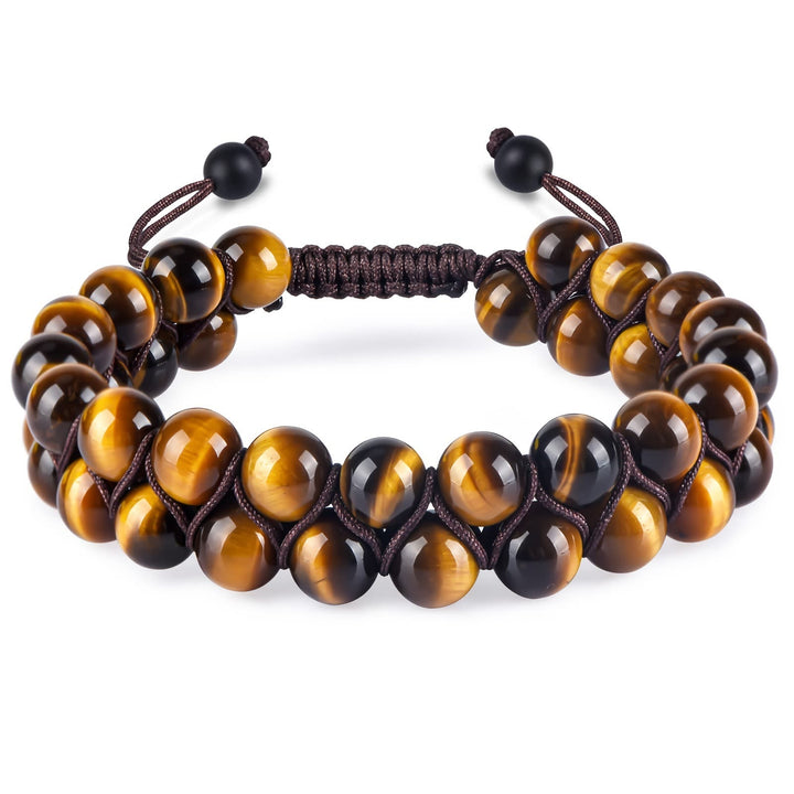Olivenorma Bracciale da uomo in ematite verde con perline di occhio di tigre