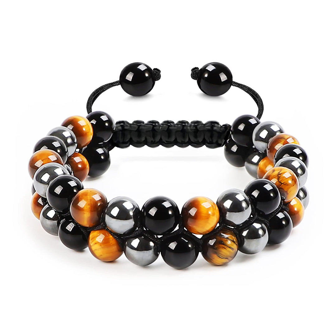 Olivenorma Bracciale da uomo in ematite verde con perline di occhio di tigre