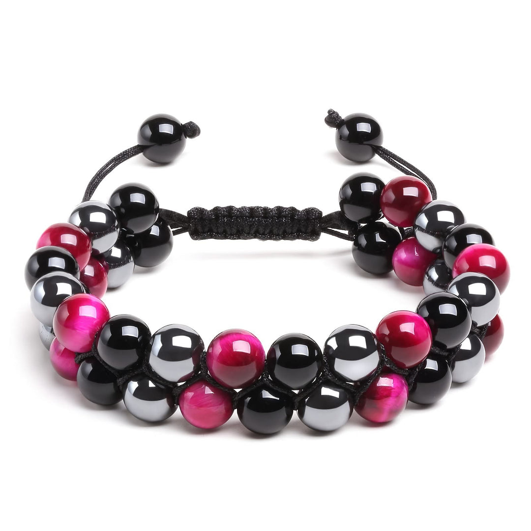 Olivenorma Bracciale da uomo in ematite verde con perline di occhio di tigre