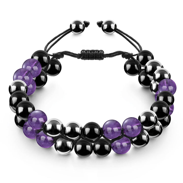 Olivenorma Bracciale da uomo in ematite verde con perline di occhio di tigre