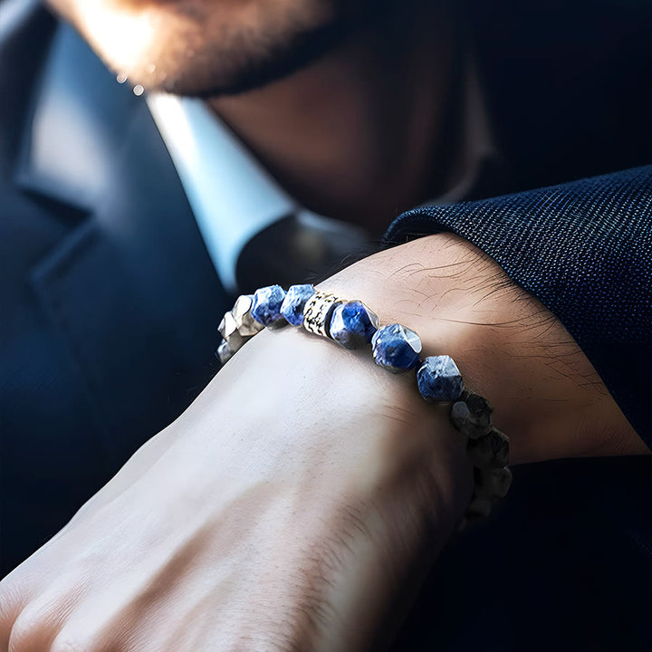 Braccialetto Olivenorma da uomo con sfaccettature geometriche in sodalite blu e labradorite