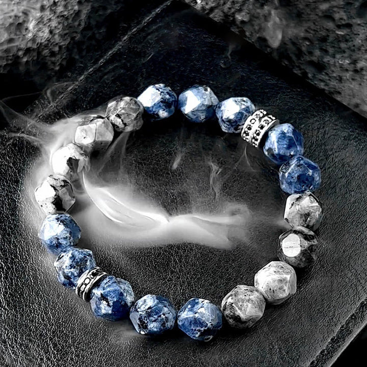 Braccialetto Olivenorma da uomo con sfaccettature geometriche in sodalite blu e labradorite