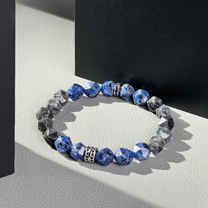 Braccialetto Olivenorma da uomo con sfaccettature geometriche in sodalite blu e labradorite