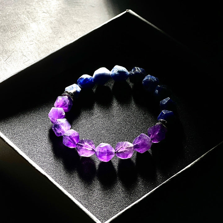 Olivenorma Bracciale da uomo con sfaccettature geometriche in sodalite blu e ametista