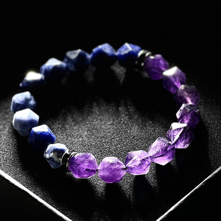 Olivenorma Bracciale da uomo con sfaccettature geometriche in sodalite blu e ametista - Donne - 14-15 cm - image 0