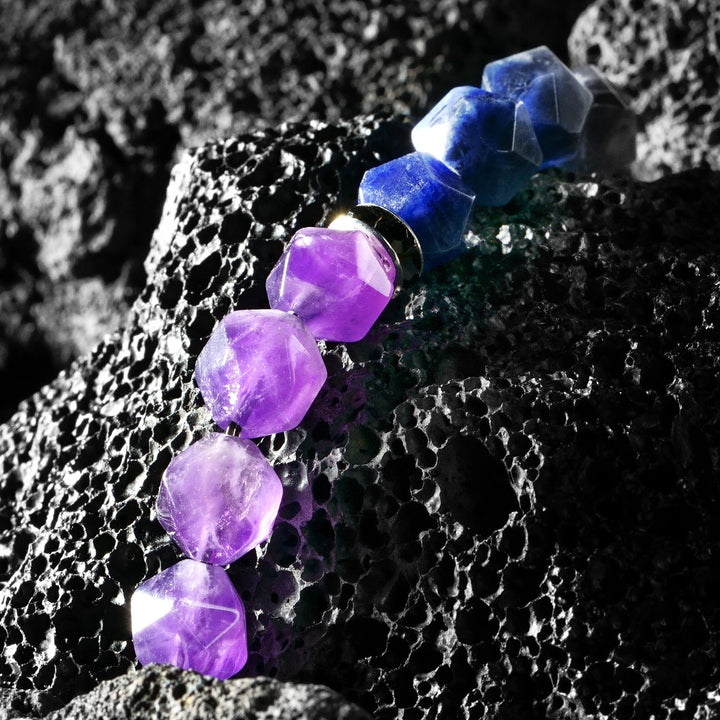 Olivenorma Bracciale da uomo con sfaccettature geometriche in sodalite blu e ametista