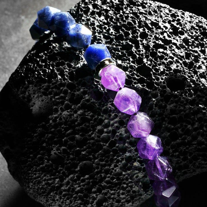 Olivenorma Bracciale da uomo con sfaccettature geometriche in sodalite blu e ametista - image 5