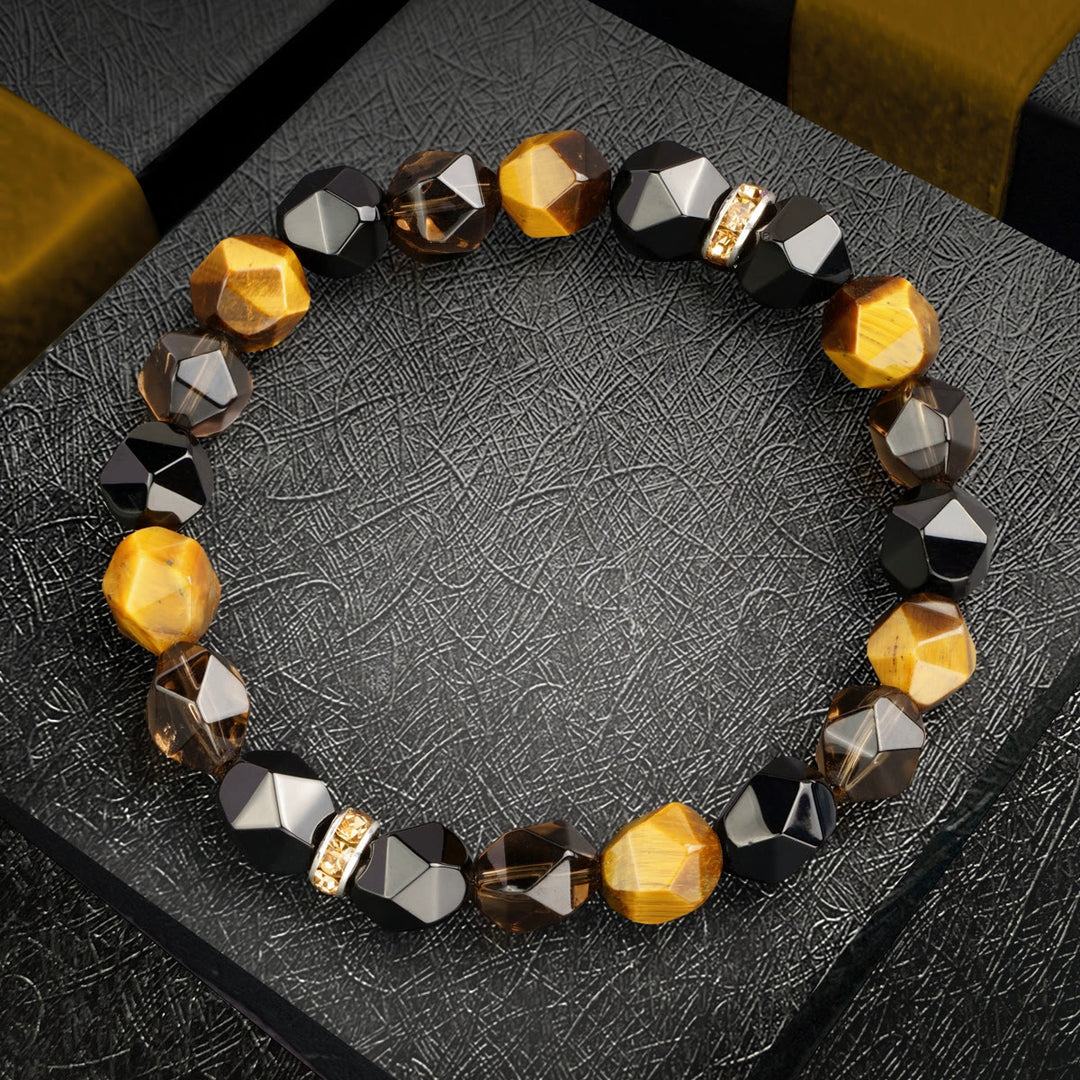 Olivenorma Bracciale da uomo con sfaccettature in occhio di tigre e perline di onice nero - image 4