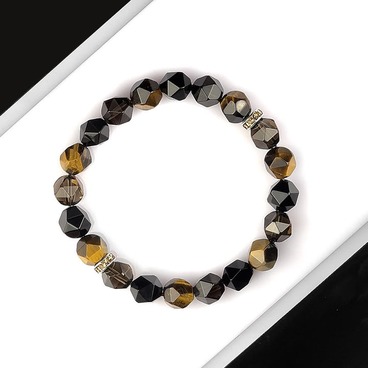 Olivenorma Bracciale da uomo con sfaccettature in occhio di tigre e perline di onice nero - image 8