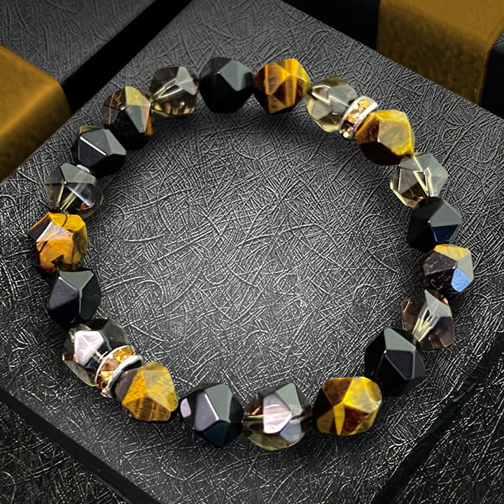 Olivenorma Bracciale da uomo con sfaccettature in occhio di tigre e perline di onice nero - Donne - 14-15 cm - image 0