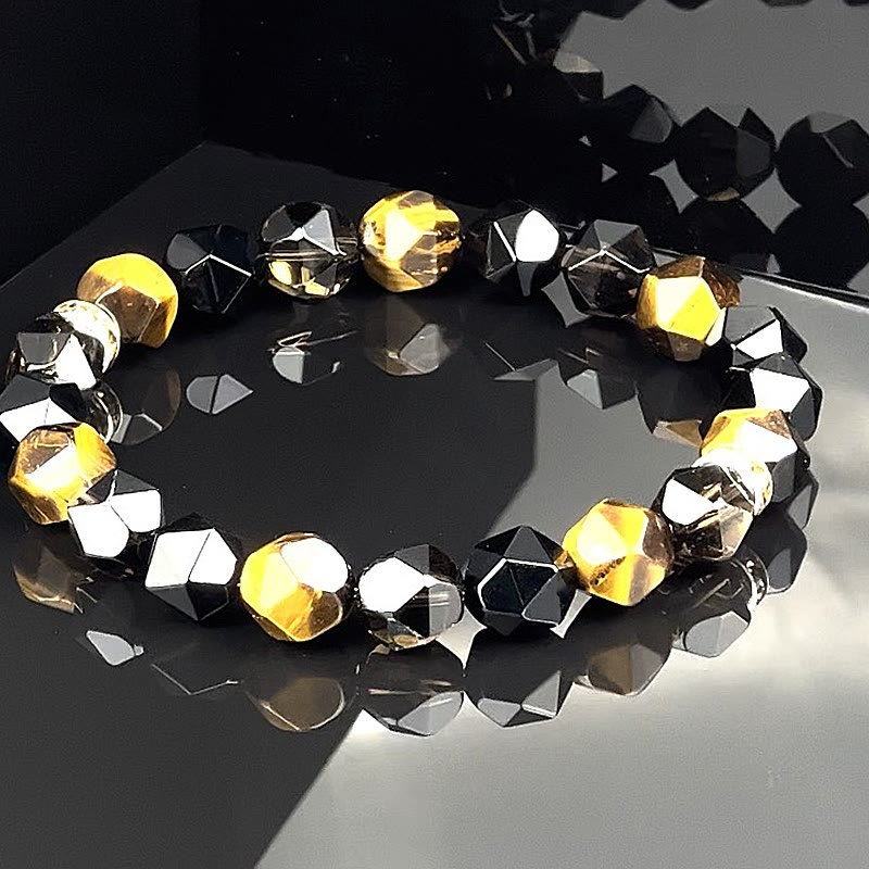 Olivenorma Bracciale da uomo con sfaccettature in occhio di tigre e perline di onice nero